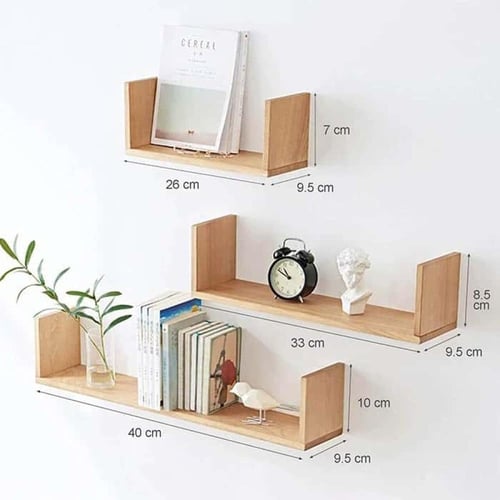 رفوف جدارية خشبية ديكور 3 قطع معلقة بمقاسات مختلفة