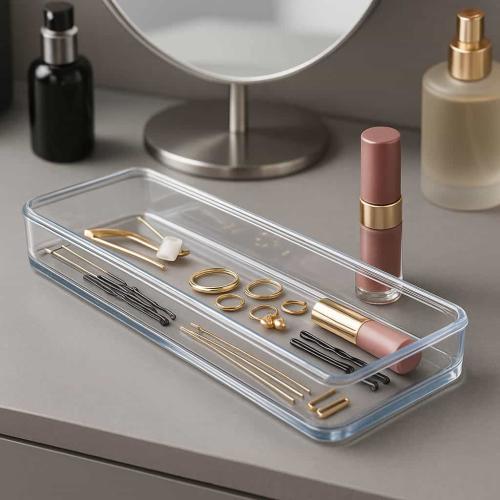 منظم إكسسوار اكريليك بغطاء لتنظيم المكياج وادوات ا...