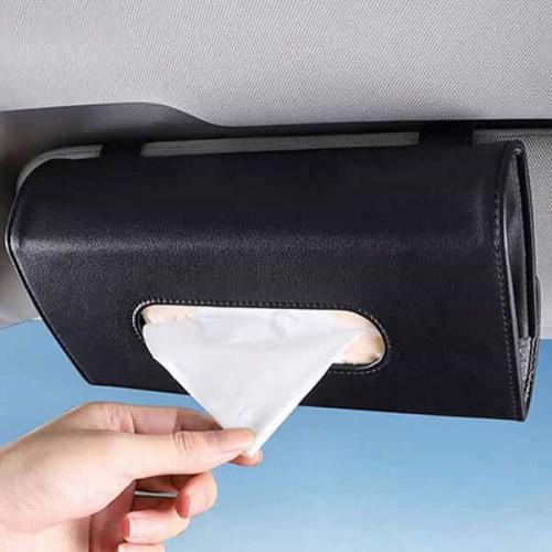 منظم مناديل للسيارة جلد للثتبيت على حاجب الشمس