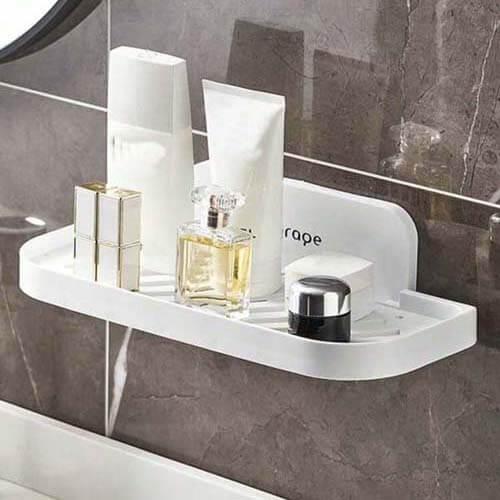 رف تخزين للحمام ابيض بلاستيك قابل للطي، اكسسوار حم...