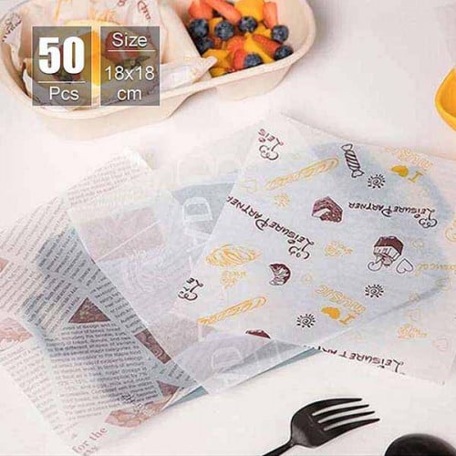 ورق تغليف سندويتشات مربع مطبوع 50 قطعه لتغليف المأ...