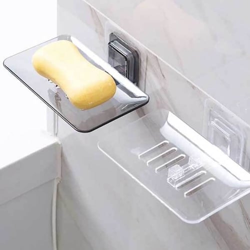 حامل صابون اكريليك شفاف جداري لاصق مقاوم للماء لتن...