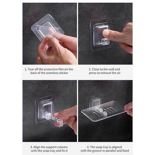 حامل صابون اكريليك شفاف جداري لاصق مقاوم للماء لتن...
