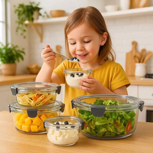 حافظات أكل اكريليك شفاف تصميم فاخر 4 قطع باحجام مخ...