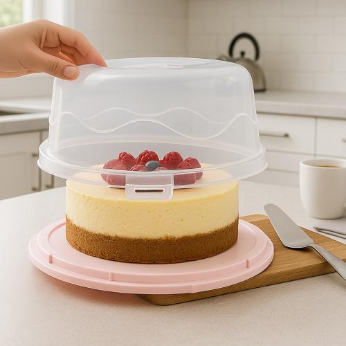 حافظة كيك شفاف دائرية بغطاء محكم الاقفال لمنع الرط...