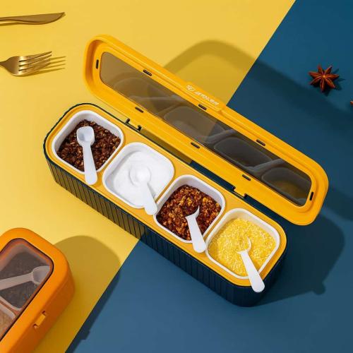 علبة بهارات مقسمة بلاستيك 4 خانات بغطاء محكم يمنع...