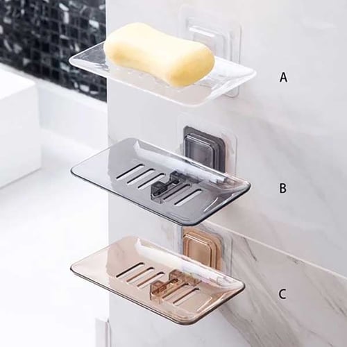 حامل صابون اكريليك شفاف جداري لاصق مقاوم للماء لتن...