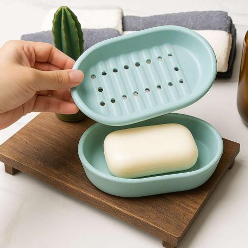 علبة صابون بلاستيك سميك مع صحن لتصريف الماء