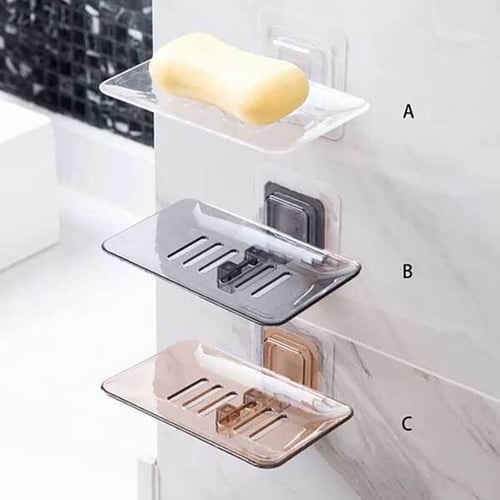 حامل صابون اكريليك شفاف جداري لاصق مقاوم للماء لتن...