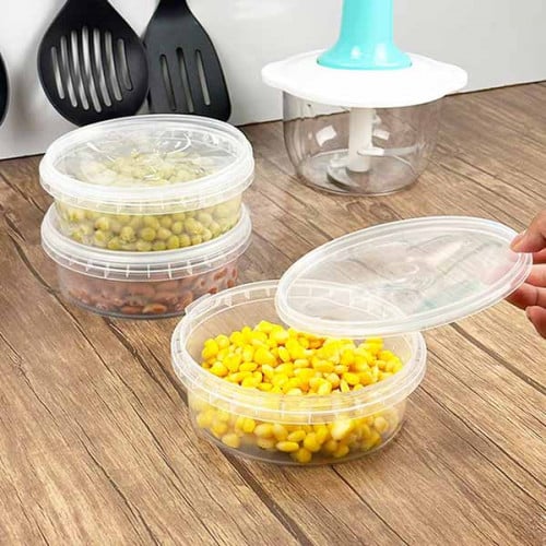علب بلاستيك دائرية شفافة بغطاء قوي لحفظ الطعام داخ...