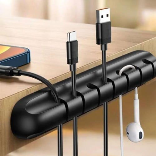 منظم اسلاك لاصق اسود سيليكون 7 منافذ يعمل على تنظي...