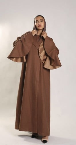 Flare sleeve ribbon abaya in brown