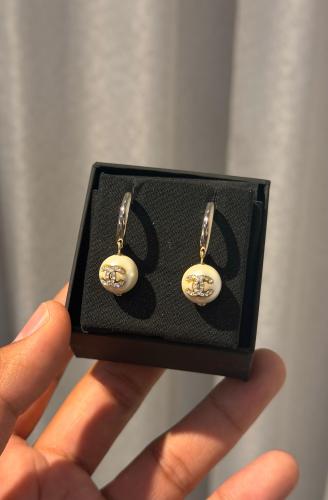 Chanel Pearl Ball CC Crystal Earrings