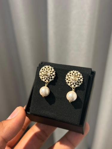 Chanel Pearl Drop Cluster Earrings CC