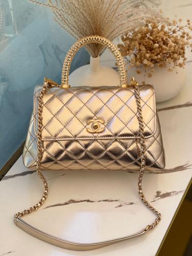 Chanel Metallic Quilted Top Handle Flap Bag