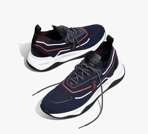 Shadow Knit And Leather Sneaker - Navy