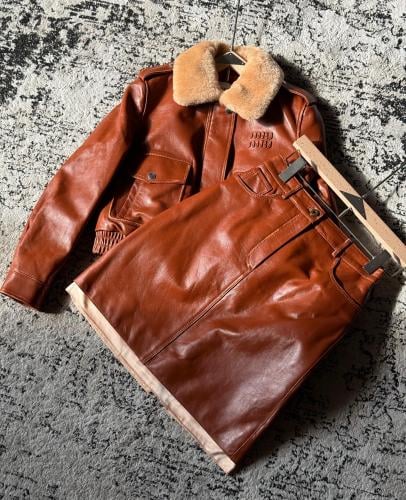 Miu Miu Leather Jacket & Skirt Set