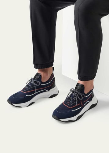 Shadow Knit And Leather Sneaker - Navy