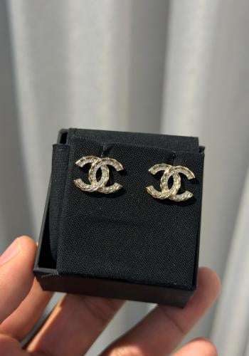 Chanel Twisted CC Crystal Stud Earrings