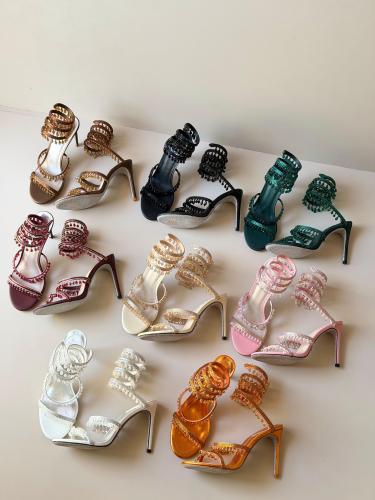 Rene Caovilla Crystal Spiral Ankle Heels