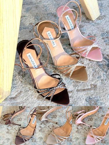 Aquazzura Crystal Strap Sandal Heels – Pink / Brow...