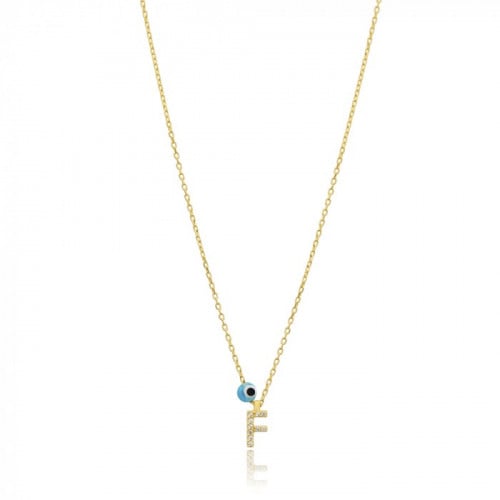 قلادة جذابة وبراقة بلمعة الذهب مزينة بحرف F والخرز...