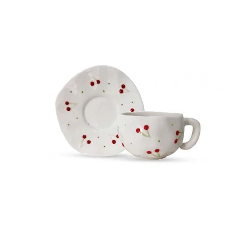 طقم كوب وصحن بتصميم الكرز