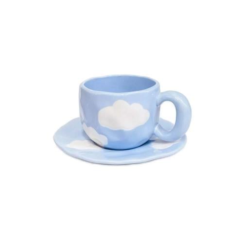 كوب سيراميك مع صحن غيوم بيضاء 250مل