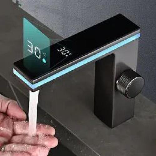 خلاط مغسلة مع شاشة لعرض درجة الحرارة لون رصاصي