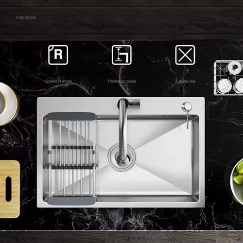 حوض مطبخ 2 فتحة مقاس 60*45 لون كروم مع الملحقات