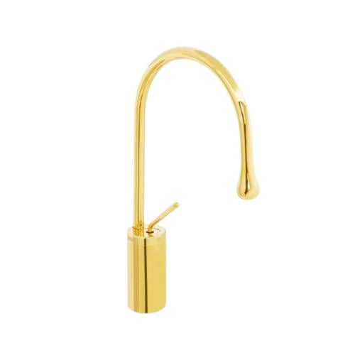 خلاط مغسلة ديكور طويل لون ذهبي لامع