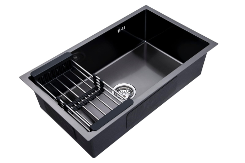 حوض مطبخ اسود ستيل بدون فتحة خلاط + طبقة حماية نان...