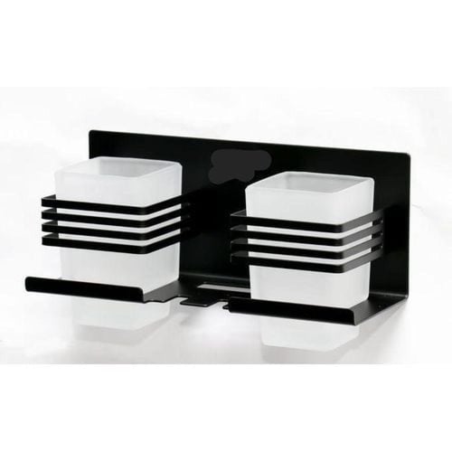 حامل فرشاة اسنان مزدوج مربع مثبت على الحائط لون اس...