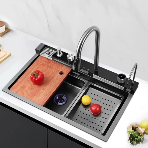 مجلى حوض اسود مطبخ ستانلس ستيل + حماية نانو شلال ا...