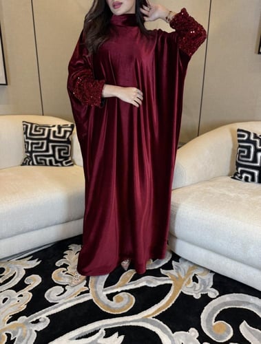 جلابية مخمل فراشة شك عالاكمام أحمر