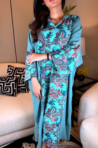 جلابية اخضر مزرق مبتكرة قصة مغربي شعبي