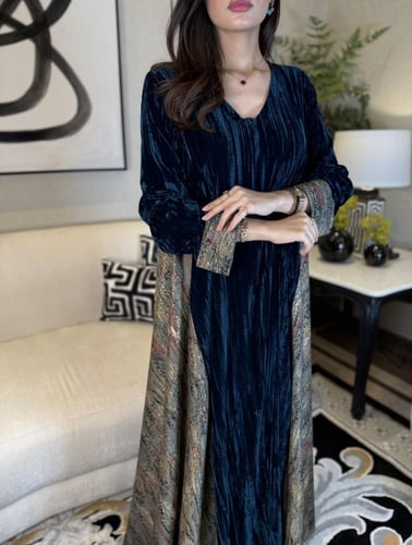 جلابية مخمل كلوش تركواز