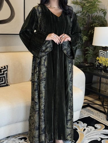 جلابية مخمل زيتوني داكن راقية