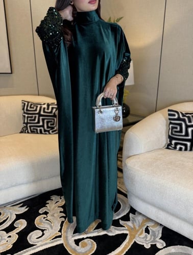 جلابية مخمل فراشة شك عالاكمام أخضر