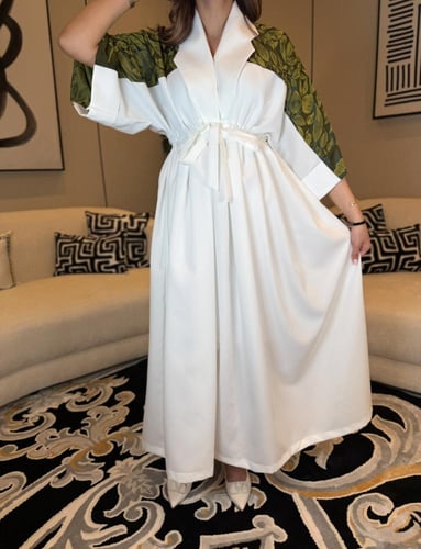 جلابية فستان بربطة عالخصر اوف وايت