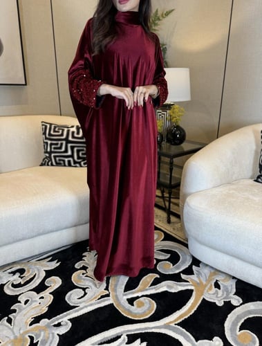 جلابية مخمل فراشة شك عالاكمام أحمر