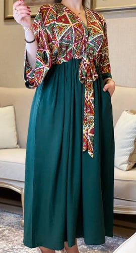 جلابية ملونة بربط زم بالخصر عشبي