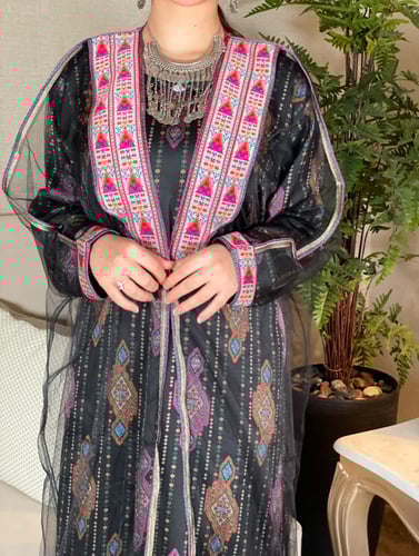 جلابية بطبقتين شعبي معاصر لون أسود