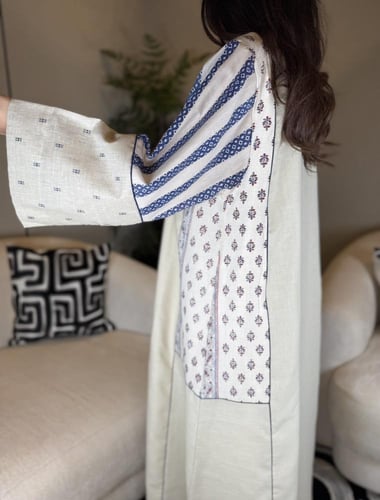 جلابية بيج كحلي لنن هندي بدون رسمة فيل عالكم