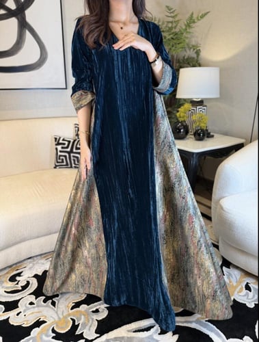 جلابية مخمل كلوش تركواز