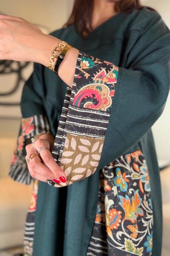 جلابية لنن هندي لون زيتي