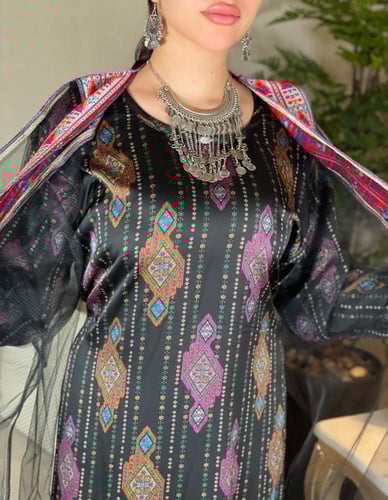 جلابية بطبقتين شعبي معاصر لون أسود