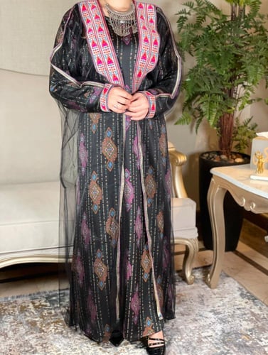 جلابية بطبقتين شعبي معاصر لون أسود