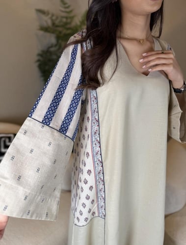 جلابية بيج كحلي لنن هندي بدون رسمة فيل عالكم