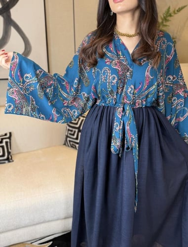 جلابية فستان ربط لون تركواز